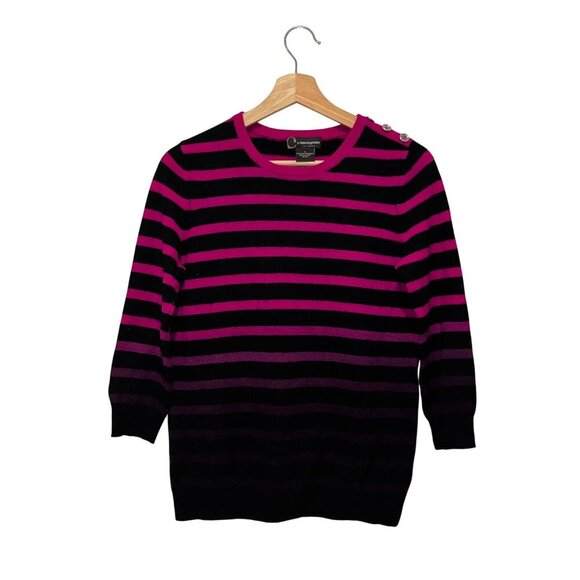 C by Bloomingdale's Cashmere Striped 3/4 Sleeve Pullover Women's Sweater Medum - Picture 1 of 9